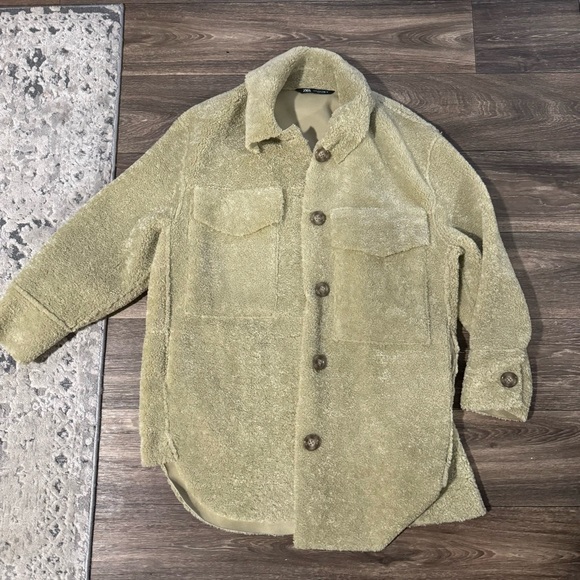 Zara fleece overshirt cream teddy button-up jacket - Picture 8 of 14